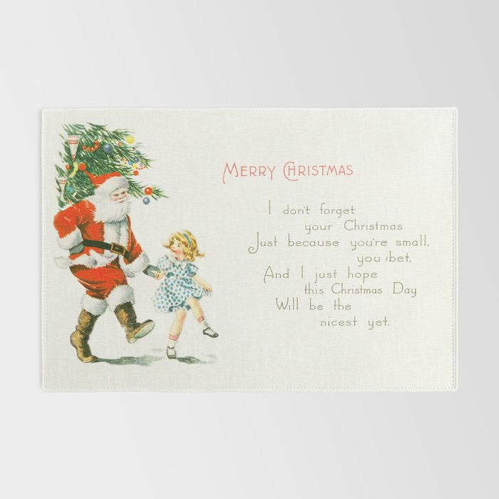 Vintage Christmas Card 1921 Santa Claus Children's Poem Festive Art Rug Gallery Image 2