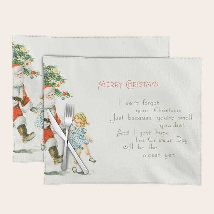 Vintage Christmas Card 1921 Santa Claus Children's Poem Festive Art Placemat Gallery Image 1
