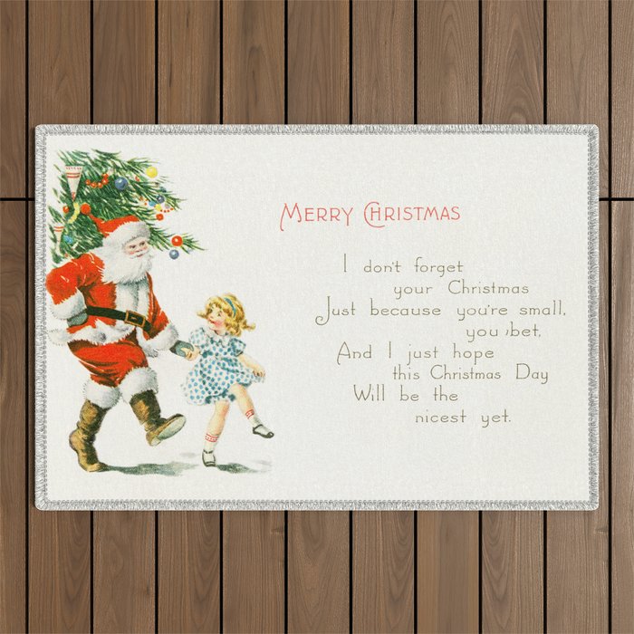 Vintage Christmas Card 1921 Santa Claus Children's Poem Festive Art Outdoor Rug Gallery Image 1