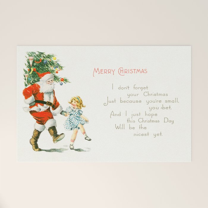 Vintage Christmas Card 1921 Santa Claus Children's Poem Festive Art Welcome Mat Gallery Image 1