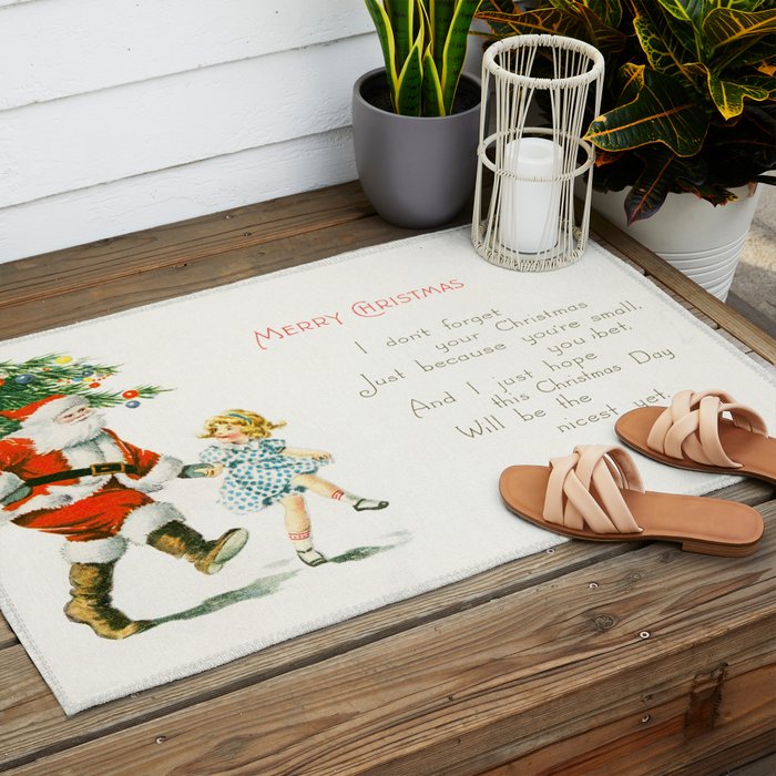Vintage Christmas Card 1921 Santa Claus Children's Poem Festive Art Outdoor Rug Gallery Image 2