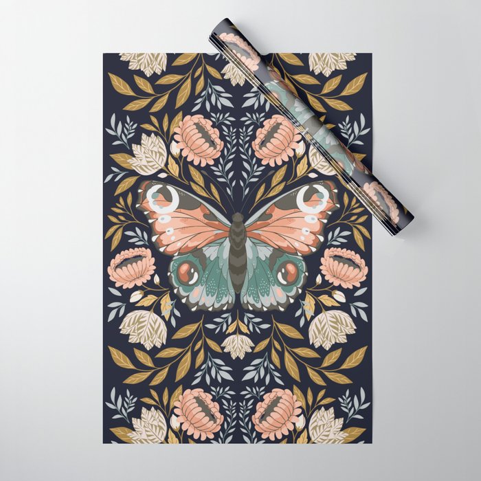 William Morris Butterfly - Midnight Garden Wrapping Paper Gallery Image 1