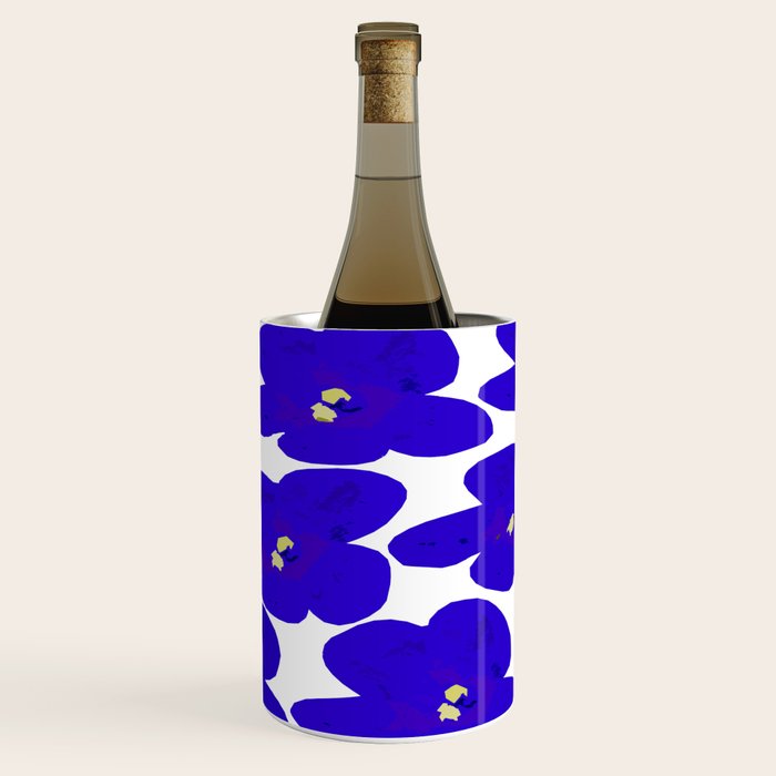 Blue Retro Flowers #decor #society6 #buyart Wine Chiller Gallery Image 2