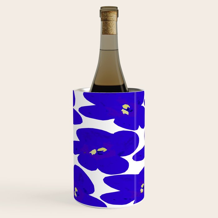 Blue Retro Flowers #decor #society6 #buyart Wine Chiller Gallery Image 1