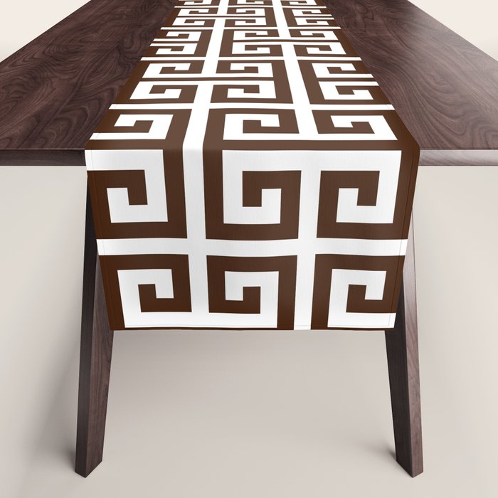 Dark Brown and White Greek Key Pattern Table Runner Gallery Image 1