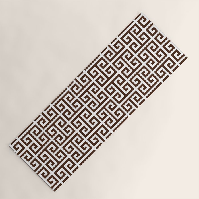 Dark Brown and White Greek Key Pattern Yoga Mat Gallery Image 1