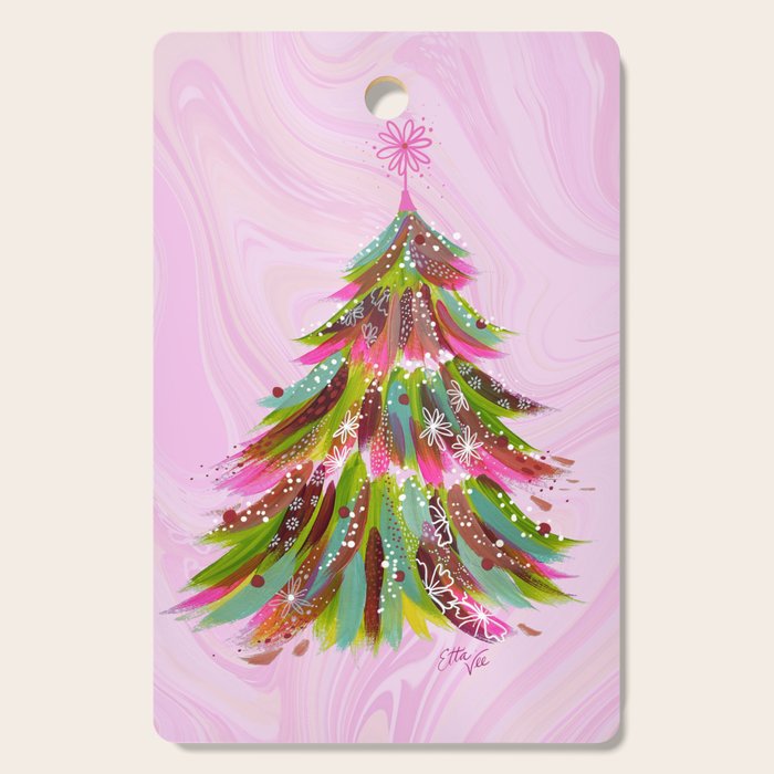 EttaVee Christmas Tree Fleurs Pink Cutting Board Gallery Image 1