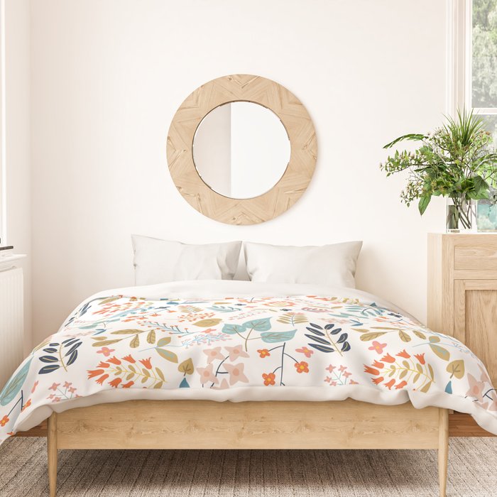 Botanical Harmony | Floral Vintage Plants Colorful Leaves | Autumn Spring Nature Bohemian Chic Duvet Cover Gallery Image 3