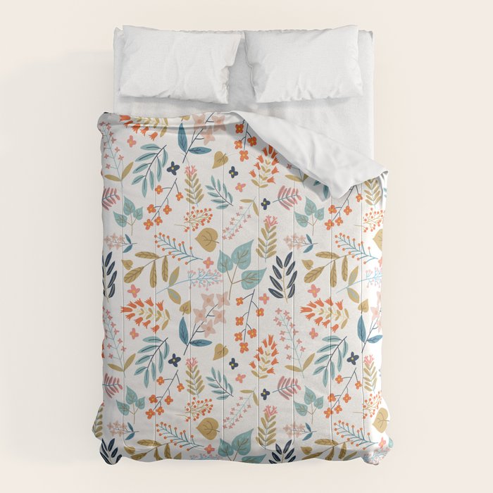 Botanical Harmony | Floral Vintage Plants Colorful Leaves | Autumn Spring Nature Bohemian Chic Comforter Gallery Image 1
