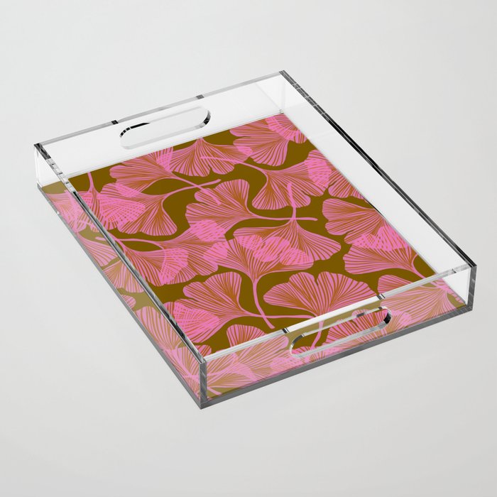Pink Ginkgo Leaf Pattern Acrylic Tray Gallery Image 1