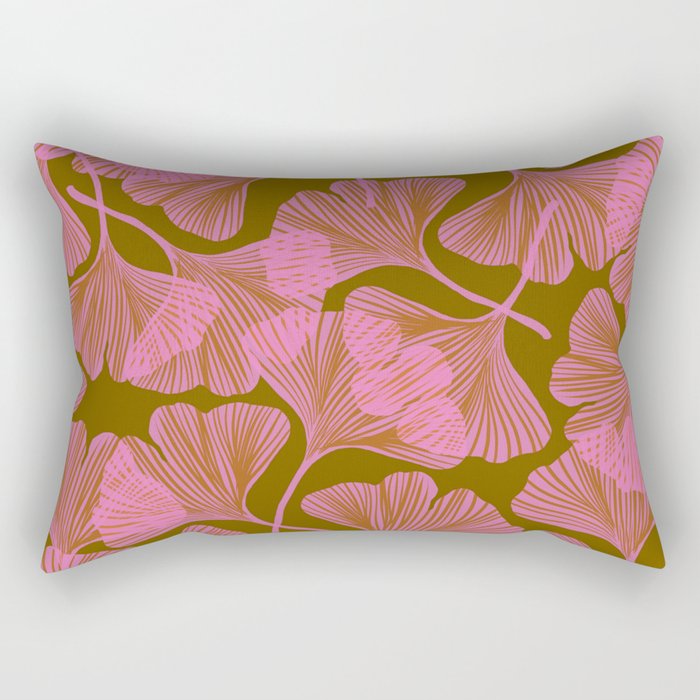 Pink Ginkgo Leaf Pattern Rectangular Pillow Gallery Image 2