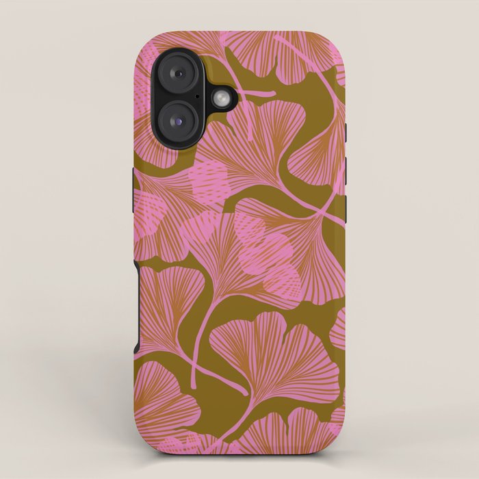 Pink Ginkgo Leaf Pattern iPhone Case Gallery Image 1
