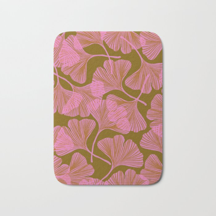 Pink Ginkgo Leaf Pattern Bath Mat Gallery Image 1