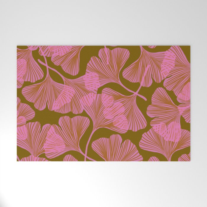 Pink Ginkgo Leaf Pattern Welcome Mat Gallery Image 1