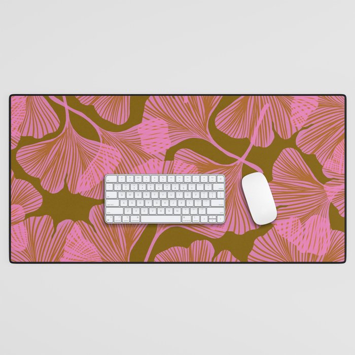 Pink Ginkgo Leaf Pattern Desk Mat Gallery Image 1