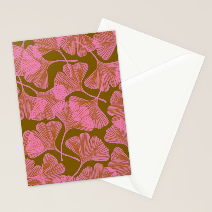 Pink Ginkgo Leaf Pattern Stationery Card Gallery Image 2