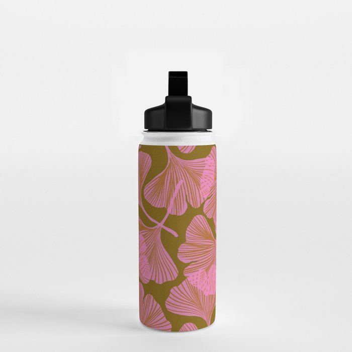 Pink Ginkgo Leaf Pattern Water Bottle Gallery Image 2