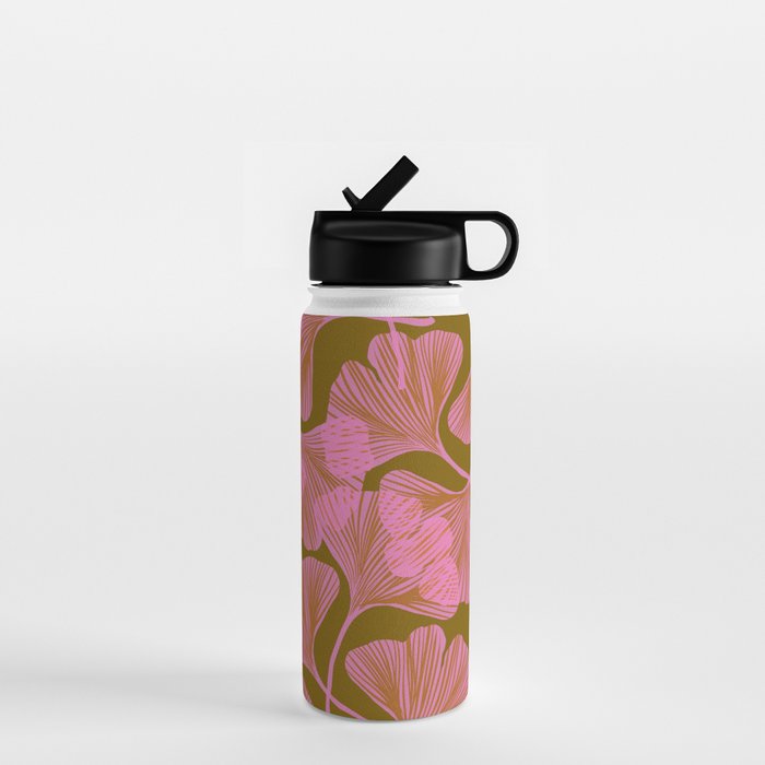Pink Ginkgo Leaf Pattern Water Bottle Gallery Image 1
