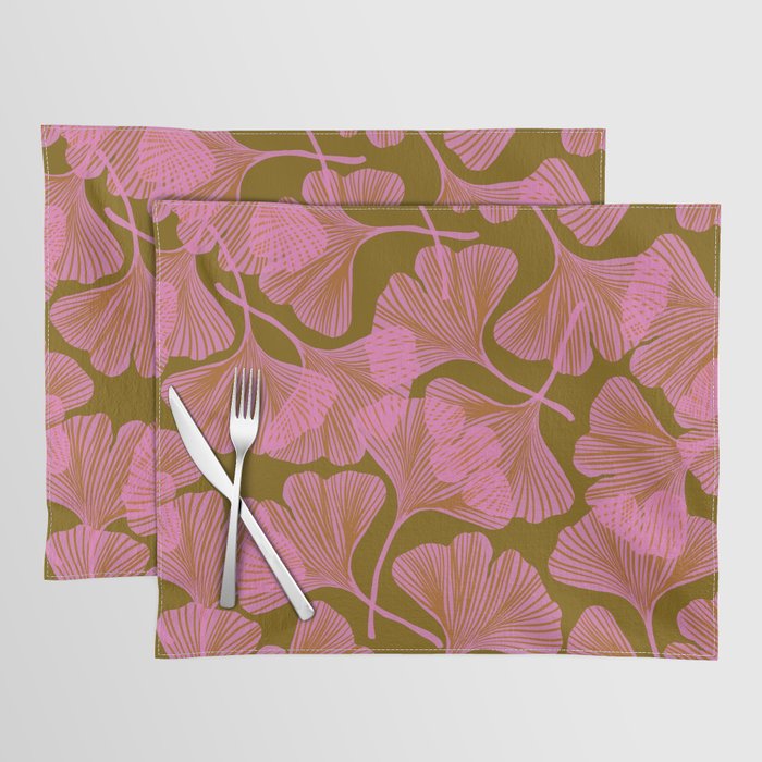 Pink Ginkgo Leaf Pattern Placemat Gallery Image 1