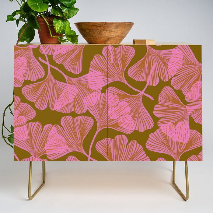 Pink Ginkgo Leaf Pattern Credenza Gallery Image 1