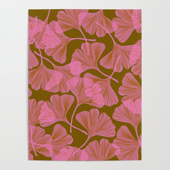 Pink Ginkgo Leaf Pattern Poster Gallery Image 1