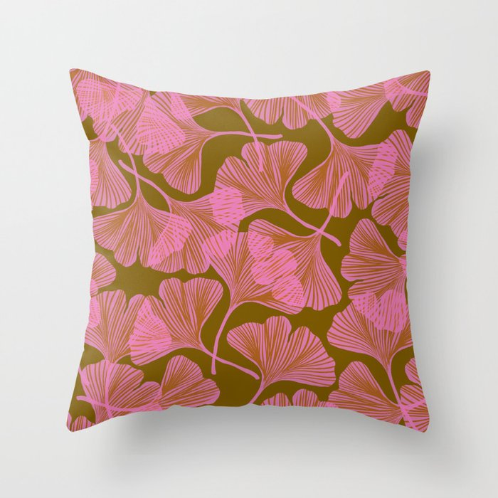 Pink Ginkgo Leaf Pattern Throw Pillow Gallery Image 1