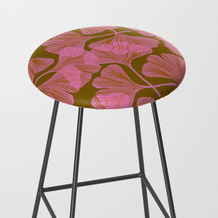 Pink Ginkgo Leaf Pattern Stool Gallery Image 2