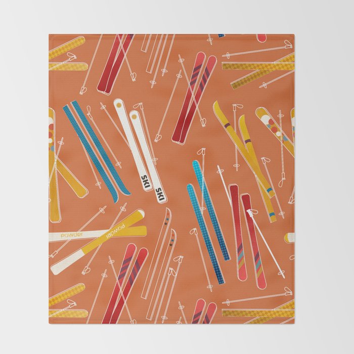 Retro Ski Pattern Illustration Throw Blanket Gallery Image 2