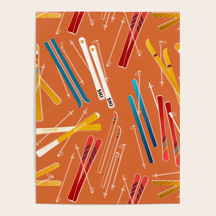 Retro Ski Pattern Illustration Poster Gallery Image 1