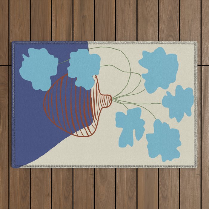 Blue Blooming Outdoor Rug Gallery Image 1