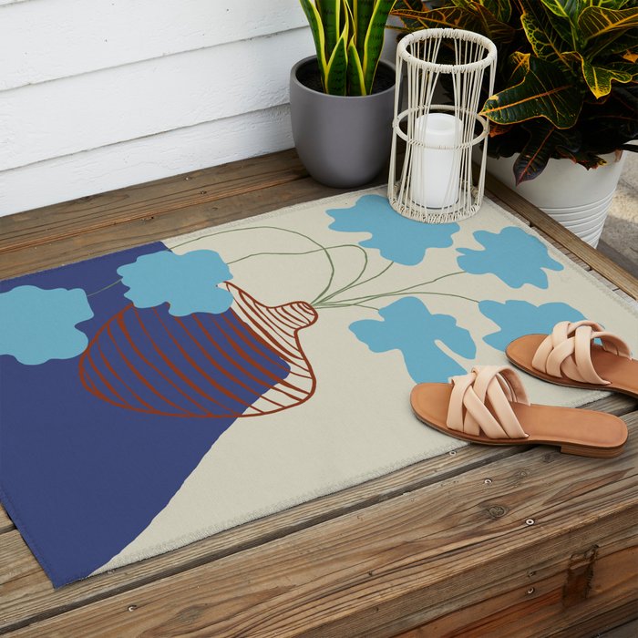 Blue Blooming Outdoor Rug Gallery Image 2