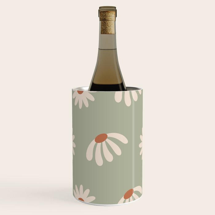 Sage green daisy pattern Wine Chiller Gallery Image 1