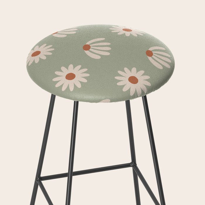 Sage green daisy pattern Stool Gallery Image 2