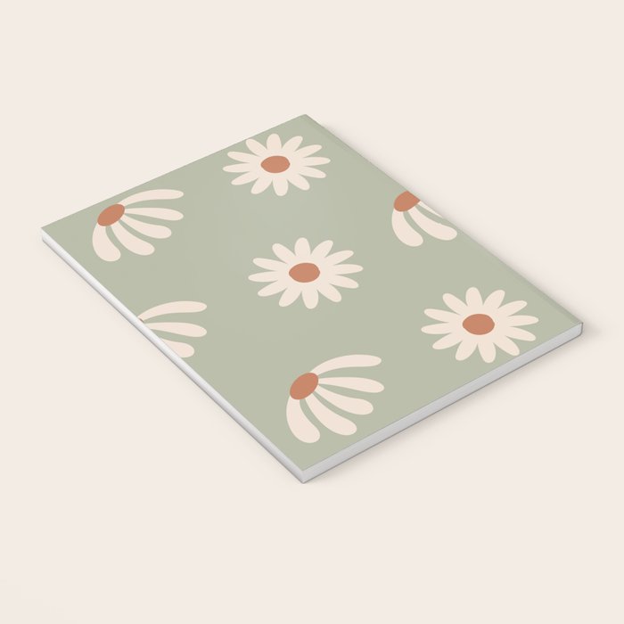 Sage green daisy pattern Notebook Gallery Image 3