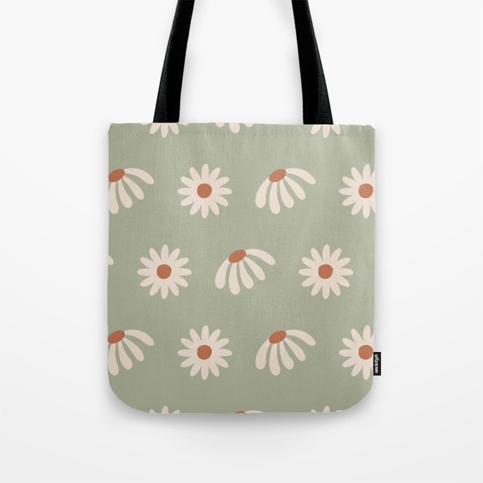 Sage green daisy pattern Tote Bag Gallery Image 1