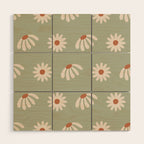 Sage green daisy pattern Wood Wall Art Gallery Image 1