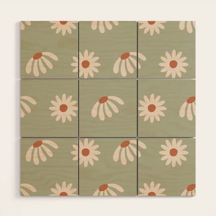 Sage green daisy pattern Wood Wall Art Gallery Image 1