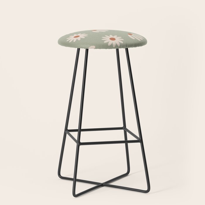 Sage green daisy pattern Stool Gallery Image 1