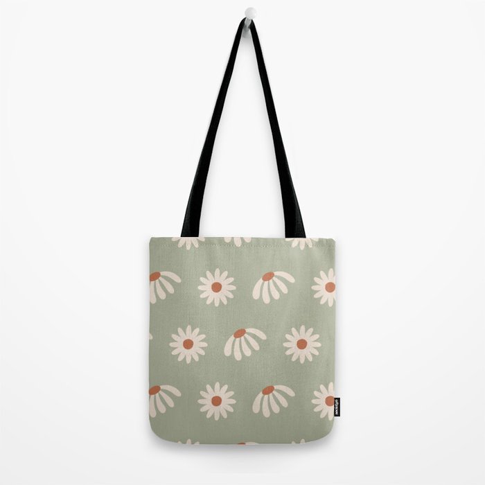 Sage green daisy pattern Tote Bag Gallery Image 2