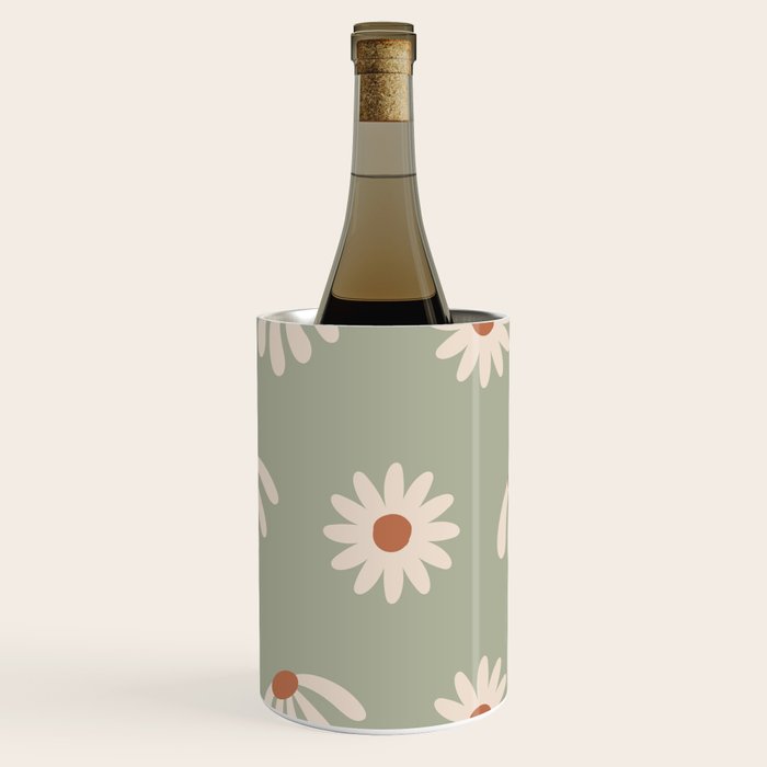 Sage green daisy pattern Wine Chiller Gallery Image 2