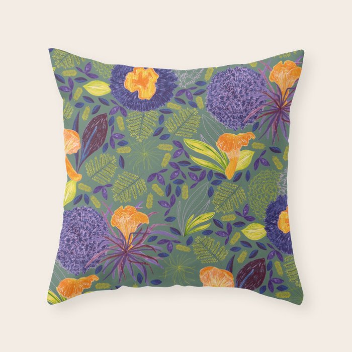 Forest Full of Wild Mushrooms in Sage & Plum Throw Pillow Gallery Image 6