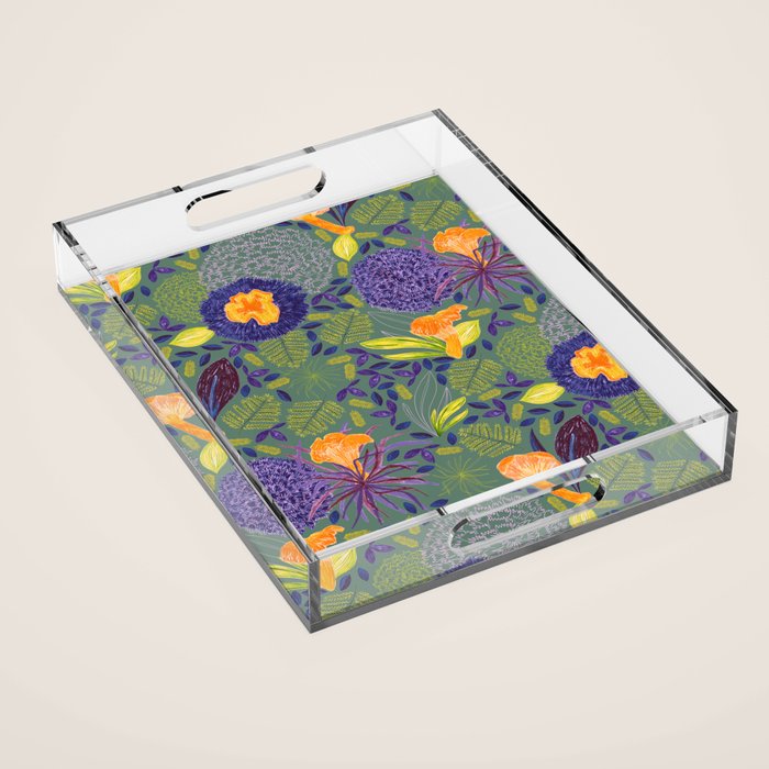 Forest Full of Wild Mushrooms in Sage & Plum Acrylic Tray Gallery Image 1
