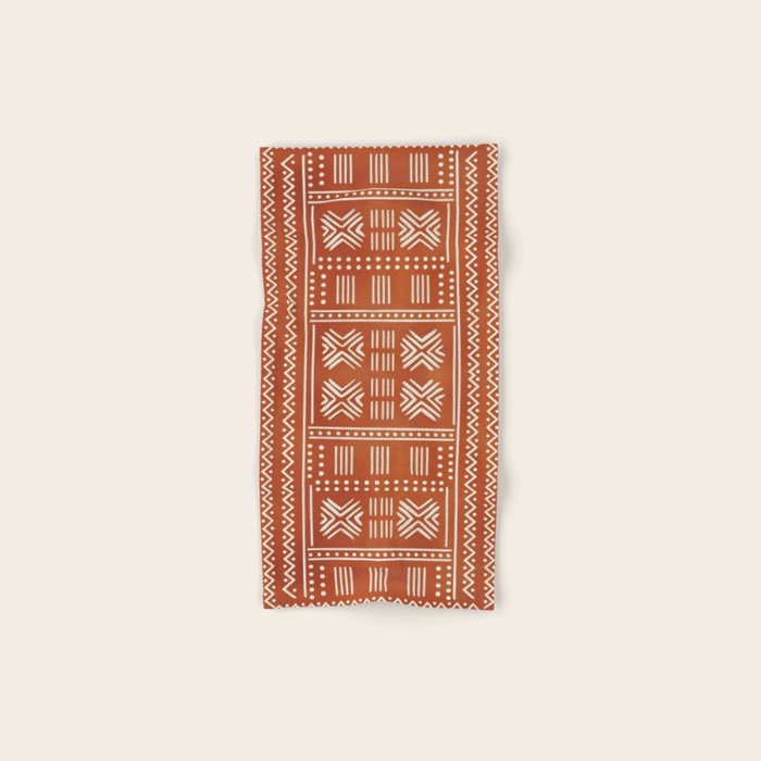 Geometric Tribal Pattern on Terracotta Bath Towel Gallery Image 1