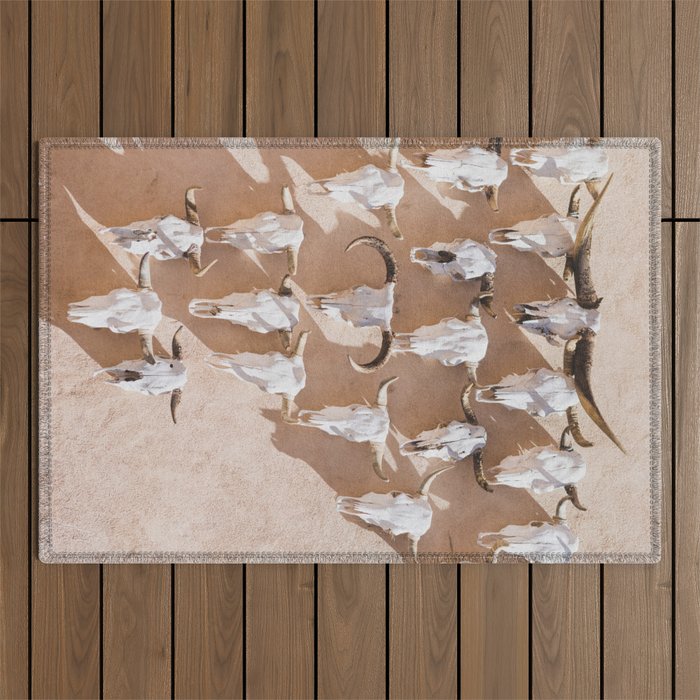 Cow Skulls Adobe - West Texas Photography Outdoor Rug Gallery Image 1
