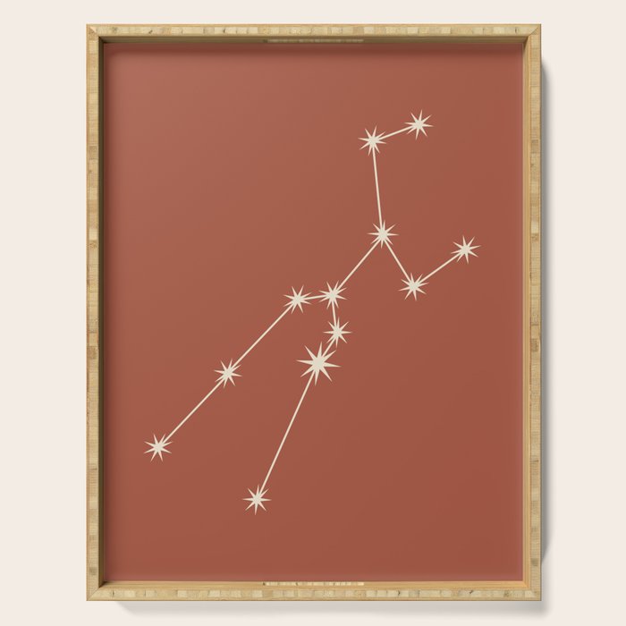 Taurus Zodiac Star Constellation Line Art Terracotta Red Serving Tray Gallery Image 1