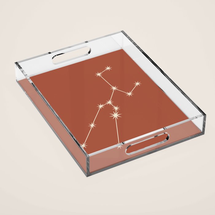 Taurus Zodiac Star Constellation Line Art Terracotta Red Acrylic Tray Gallery Image 1
