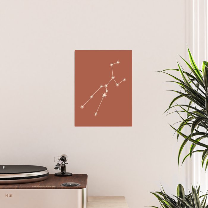 Taurus Zodiac Star Constellation Line Art Terracotta Red Poster Gallery Image 2