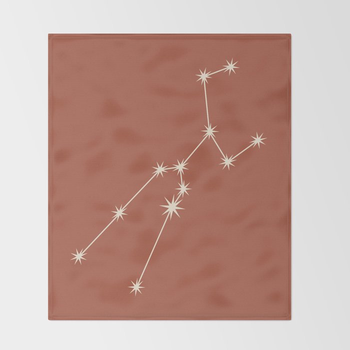 Taurus Zodiac Star Constellation Line Art Terracotta Red Throw Blanket Gallery Image 2