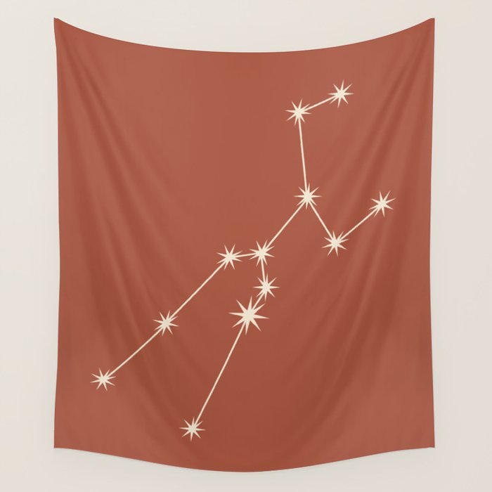 Taurus Zodiac Star Constellation Line Art Terracotta Red Wall Tapestry Gallery Image 4