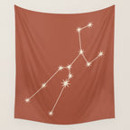 Taurus Zodiac Star Constellation Line Art Terracotta Red Wall Tapestry Gallery Image 4
